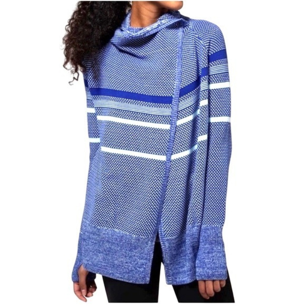 Ivivva Lululemon Girls 14 Cardigan Wrap Sweater Snap Top Blue Knit Striped Cozy